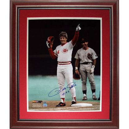 Pete Rose Autographed Cincinnati Reds (Pointing) Deluxe Framed 16x20 Photo w/ "4192"