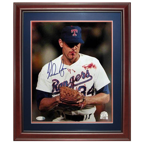 Nolan Ryan Autographed Texas Rangers (Blood Shot) Deluxe Framed 16x20 Photo