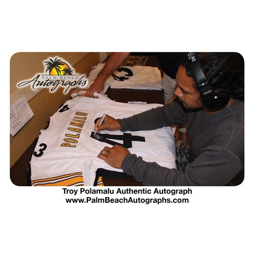 Troy Polamalu Autographed Pittsburgh Steelers (White #43) Deluxe Framed Jersey - Polamalu Holo