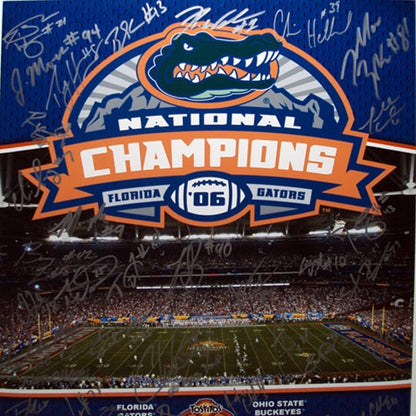 2006 Florida Gators National Championship Team and Urban Meyer Autographed (BCS in Silver) Deluxe Framed 16x20 Composite Photo - 45 Signatures