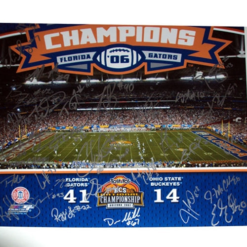 2006 Florida Gators National Championship Team and Urban Meyer Autographed (BCS in Silver) Deluxe Framed 16x20 Composite Photo - 45 Signatures