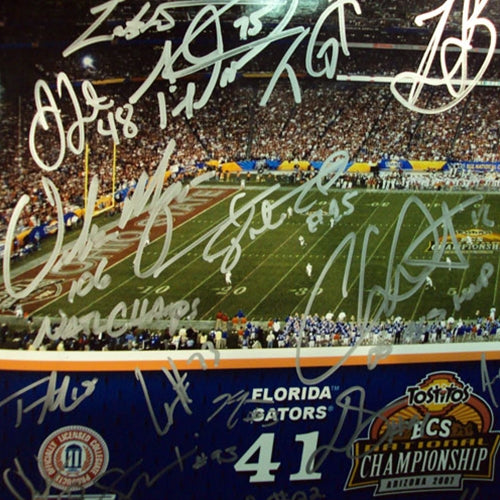 2006 Florida Gators National Championship Team and Urban Meyer Autographed (BCS in Silver) Deluxe Framed 16x20 Composite Photo - 45 Signatures