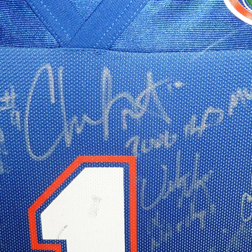 2006 Florida Gators National Championship Team and Urban Meyer Autographed (Blue #1) Deluxe Framed Jersey - 45 Signatures