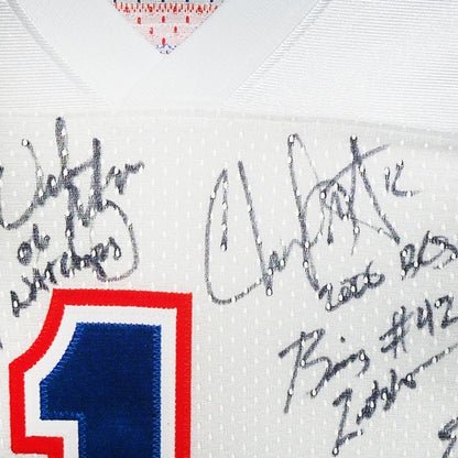 2006 Florida Gators National Championship Team and Urban Meyer Autographed (White #1) Deluxe Framed Jersey - 45 Signatures