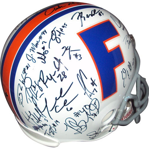 2006 Florida Gators National Championship Team and Urban Meyer Autographed Florida Gators (Throwback) Deluxe Replica Helmet - 44 Signatures