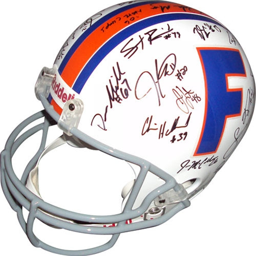 2006 Florida Gators National Championship Team and Urban Meyer Autographed Florida Gators (Throwback) Deluxe Replica Helmet - 44 Signatures