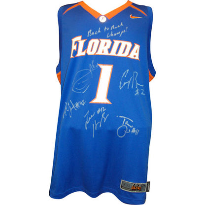 Florida Gators "Starting 5" (Brewer , Green , Horford , Humphrey , Noah) Autographed (Blue #1) Jersey w/ "Back-to-Back Champs"