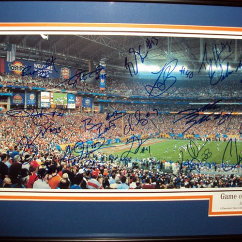 2006 Florida Gators Team and Urban Meyer Autographed Florida Gators (2007 BCS Championship) Deluxe Framed Panoramic Photo - 44 Signatures