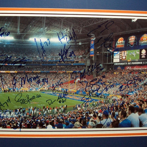 2006 Florida Gators Team and Urban Meyer Autographed Florida Gators (2007 BCS Championship) Deluxe Framed Panoramic Photo - 44 Signatures