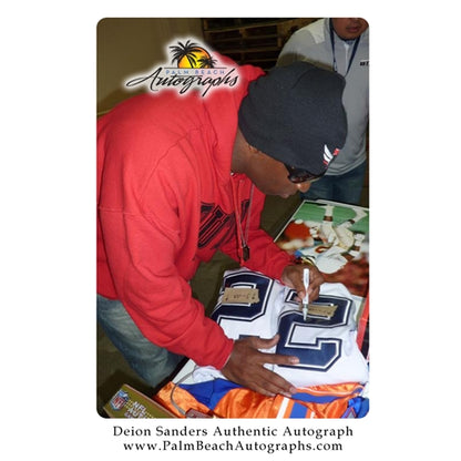 Deion Sanders Autographed Dallas Cowboys (White #21) Deluxe Framed Jersey - Sanders Holo