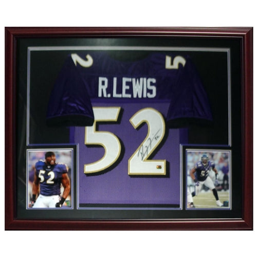 Ray Lewis Autographed Baltimore Ravens (Purple #52) Deluxe Framed Jersey