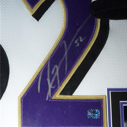 Ray Lewis Autographed Baltimore Ravens (White #52) Deluxe Framed Jersey
