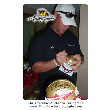Charlie Ward and Chris Weinke Autographed FSU Florida State Seminoles Mini Helmet w/ "93 Heisman" , "2000 Heisman"