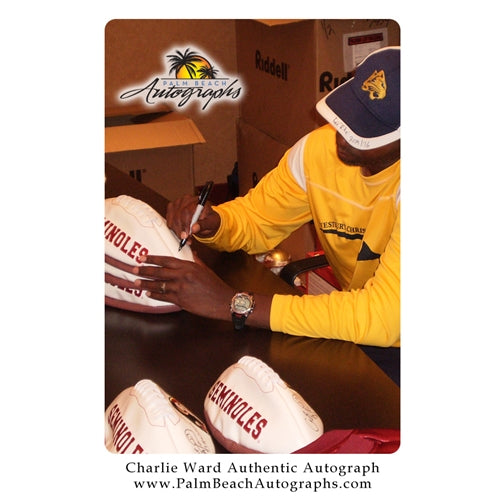 Charlie Ward and Chris Weinke Autographed FSU Florida State Seminoles Logo Football w/ "93 Heisman" , "2000 Heisman"