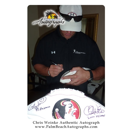 Charlie Ward and Chris Weinke Autographed FSU Florida State Seminoles Logo Football w/ "93 Heisman" , "2000 Heisman"