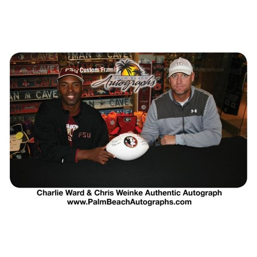 Charlie Ward and Chris Weinke Autographed FSU Florida State Seminoles Logo Football w/ "93 Heisman" , "2000 Heisman"