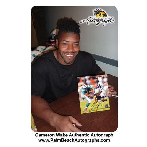 Cameron Cam Wake Autographed Miami Dolphins (Throwing Brady) 8x10 Photo - Wake Holo