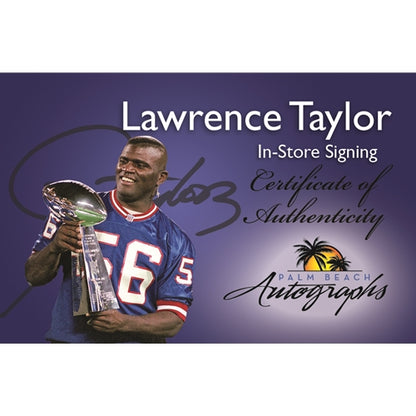 Lawrence Taylor Autographed New York Giants (Blue #56) Deluxe Framed Jersey w/ "SB XXI XXV Champs, HOF 99"