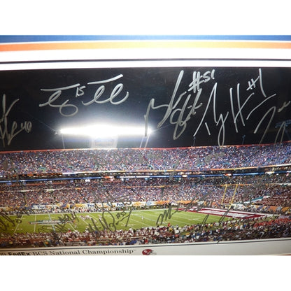 2008 Florida Gators National Champions Team And Tim Tebow Autographed (2009 BCS Championship) Deluxe Framed Panoramic Photo - 34 Signatures