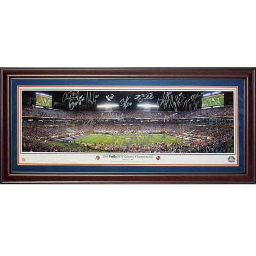 2008 Florida Gators National Champions Team And Tim Tebow Autographed (2009 BCS Championship) Deluxe Framed Panoramic Photo - 34 Signatures