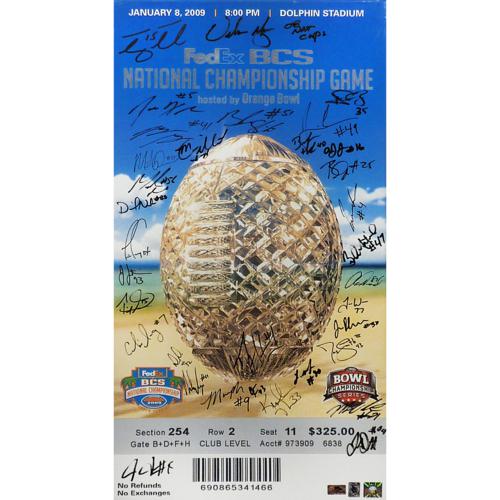 2008 Florida Gators National Champions Team Autographed (2009 BCS Championship) Canvas Mega Ticket - 34 Signatures , Tim Tebow