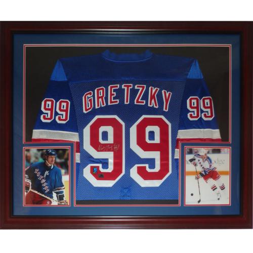 Wayne Gretzky Autographed New York Rangers (Blue #99) Deluxe Framed Jersey
