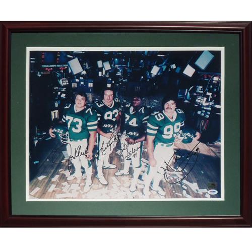 New York Sack Exchange (Mark Gastineau, Joe Klecko, Marty Lyons , Abdul Salaam) Autographed New York Jets Deluxe Framed 16x20 Photo