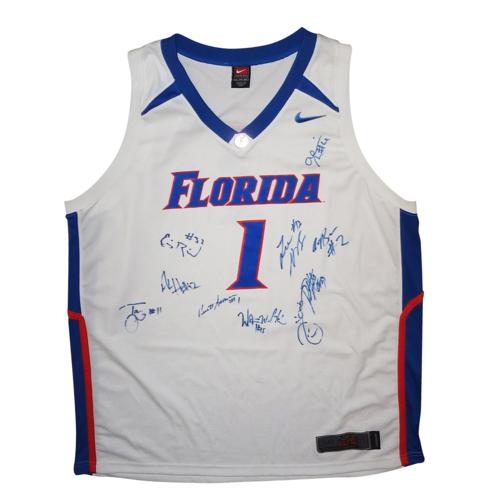 2005-06 Florida Gators Team Autographed Florida Gators (White #1) Basketball Jersey