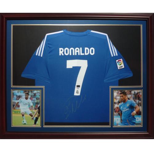 Cristiano Ronaldo Autographed Adidas Real Madrid (Blue #7) Deluxe Framed Soccer Jersey - PSADNA