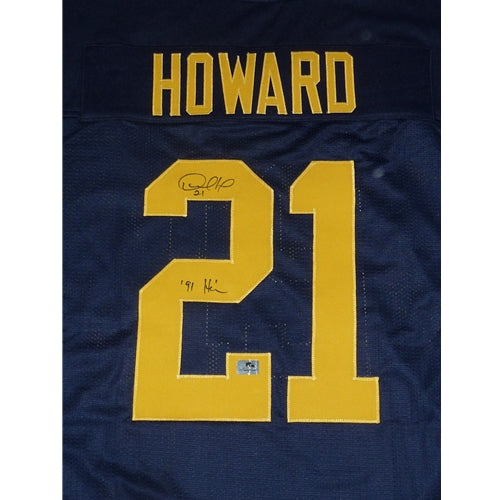 Desmond Howard Autographed Michigan Wolverines (Blue #21) Custom Jersey w/ "91 Heisman" - Howard Holo